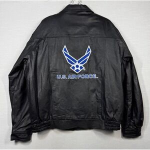 JWM Air Force Leather Bomber Jacket Men 2XL Black Removable Fleece Liner USAF
